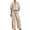 Beige, variant on Womens Two Piece Summer Outfits Casual Lounge Sets Zip-Up Round Neck Puff Sleeve Tops Drawstring Waist Wide Leg Pants with Pockets Daily Commute