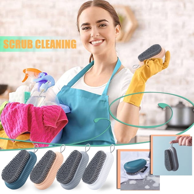 Multi Functional Plastic Laundry & Household Scrub Brush | Short Handle Soft Bristles for Sweaters, Tiles & Shoes | Blue, White or Gray | 11.5x6.9 Inches