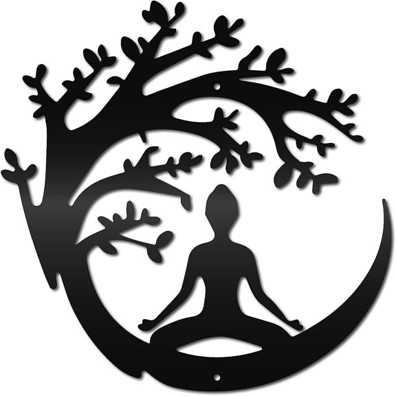 1pc Yoga Meditation Wall Art Tree Metal Decor Black Zen Spiritual Wall Sculptures Decorative Hanging Plaques