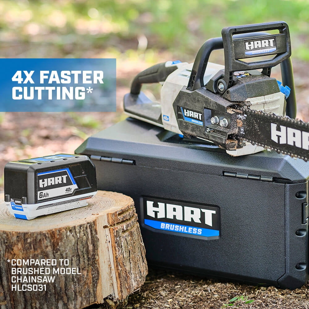 HART 40V 16 inch Supercharge Battery-Powered Brushless Chainsaw Kit, (1) 4.0 Ah Lithium-Ion Battery