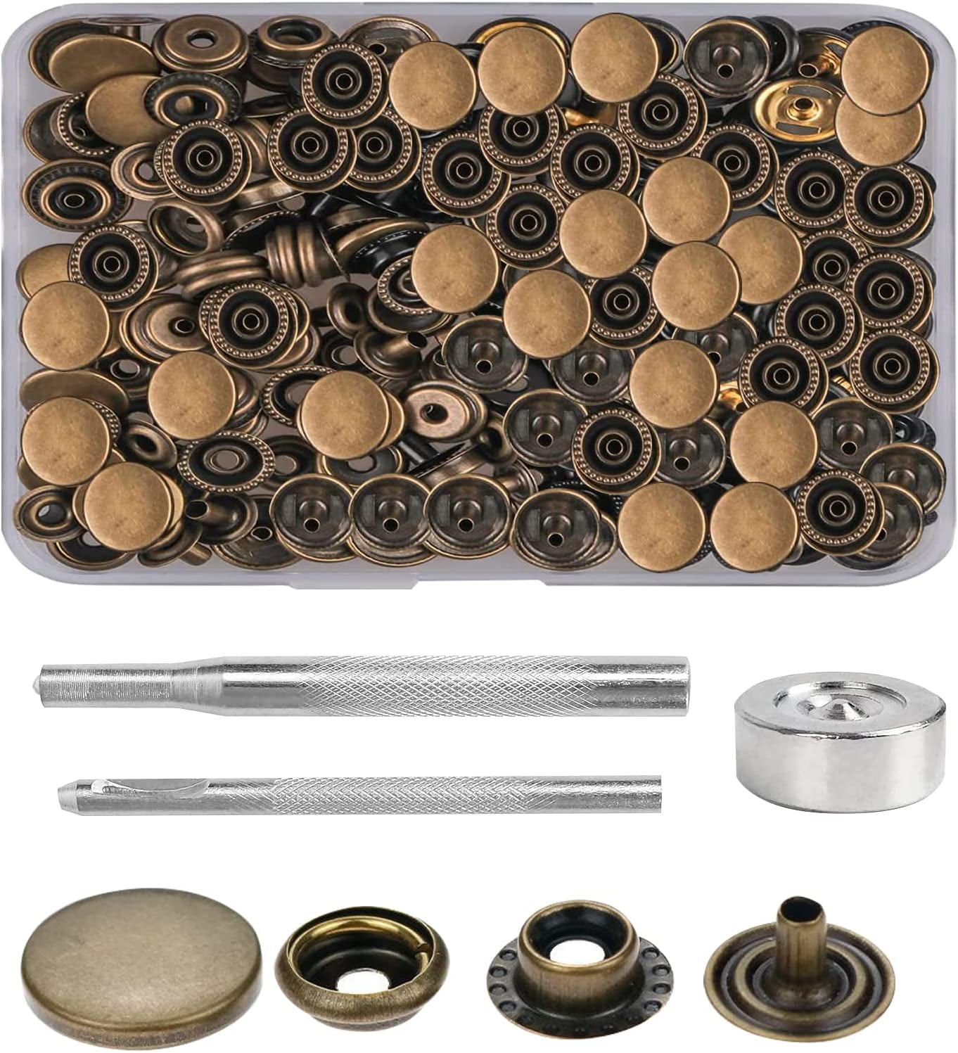 35 PCS Press Studs Cap Button Stainless Steel Snap Fasteners Kit with