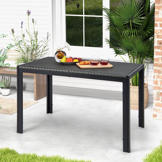 Gymax 48'' Rectangular Rattan Patio Dining Table for 6 w/ Metal Frame