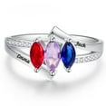 thumbnail image 3 of 925 Sterling Silver Personalized Promise Engagement Rings with 3 Simulated Birthstones Customized 2 Names for Women, 3 of 5
