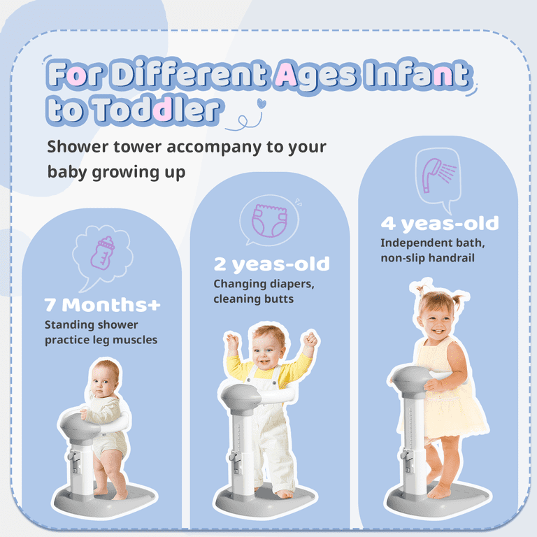 4our Kiddies Foldable Baby Shower Stand - Adjustable Bath Support For Toddlers 8-36 Months, Anti-Slip, Grey