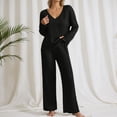 thumbnail image 7 of Women 2 Piece Lounge Set Loungewear Pyjama Set Elegant Ribbed Homewear Autumn Loose Long Sleeve V Neck Tops Wide Leg Trousers Sets Sleepwear Leisure Leisure Suit, 7 of 7