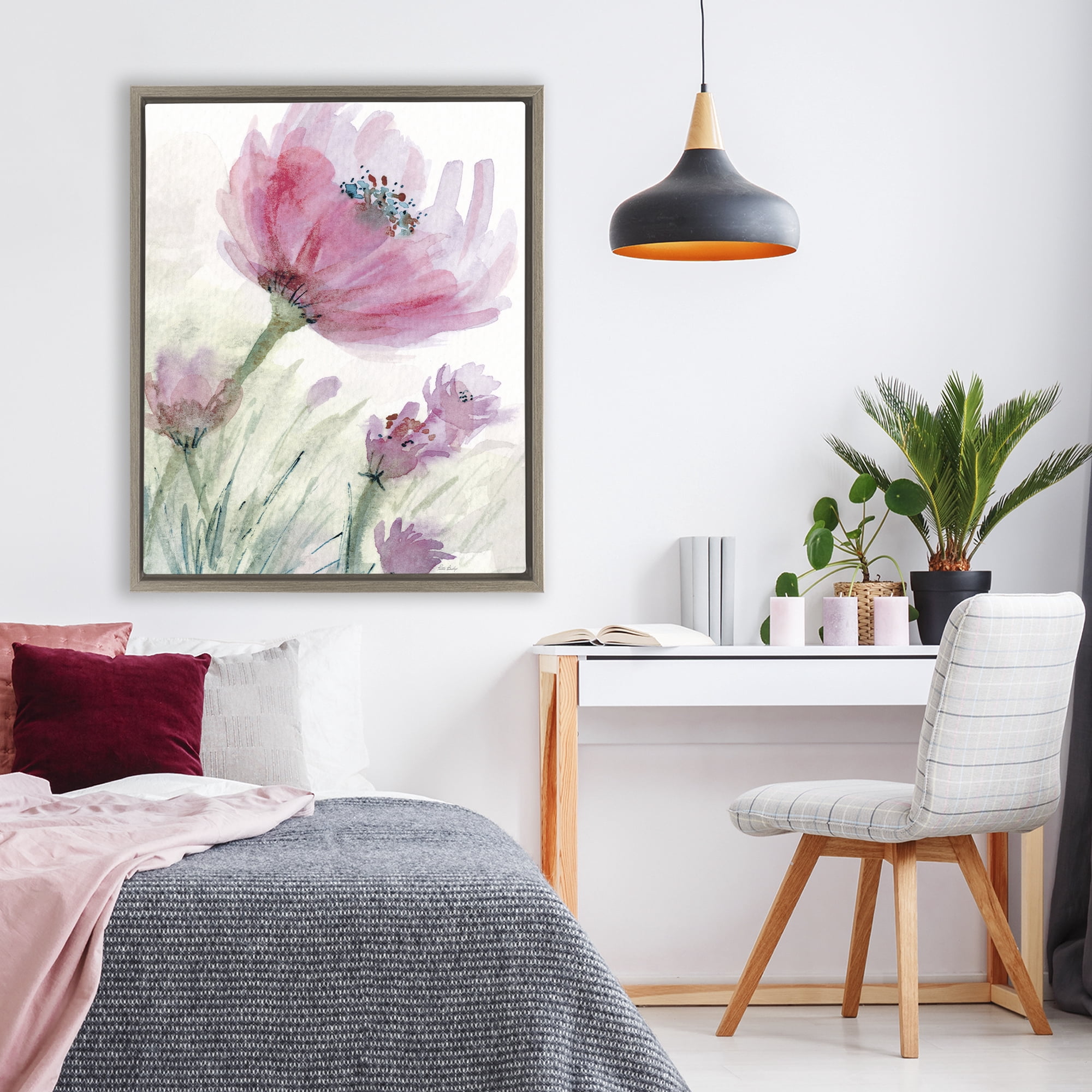 Stupell Industries Pink Flower & Speckled Stamen Brown Framed Floater Canvas Wall Art, design by Patti Bishop