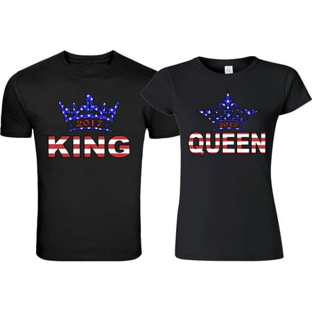 King & Queen US FLAG 4TH OF JULY Design USA Gift Couple Matching Cute T-Shirts 2XL (Best Couple T Shirt Design)
