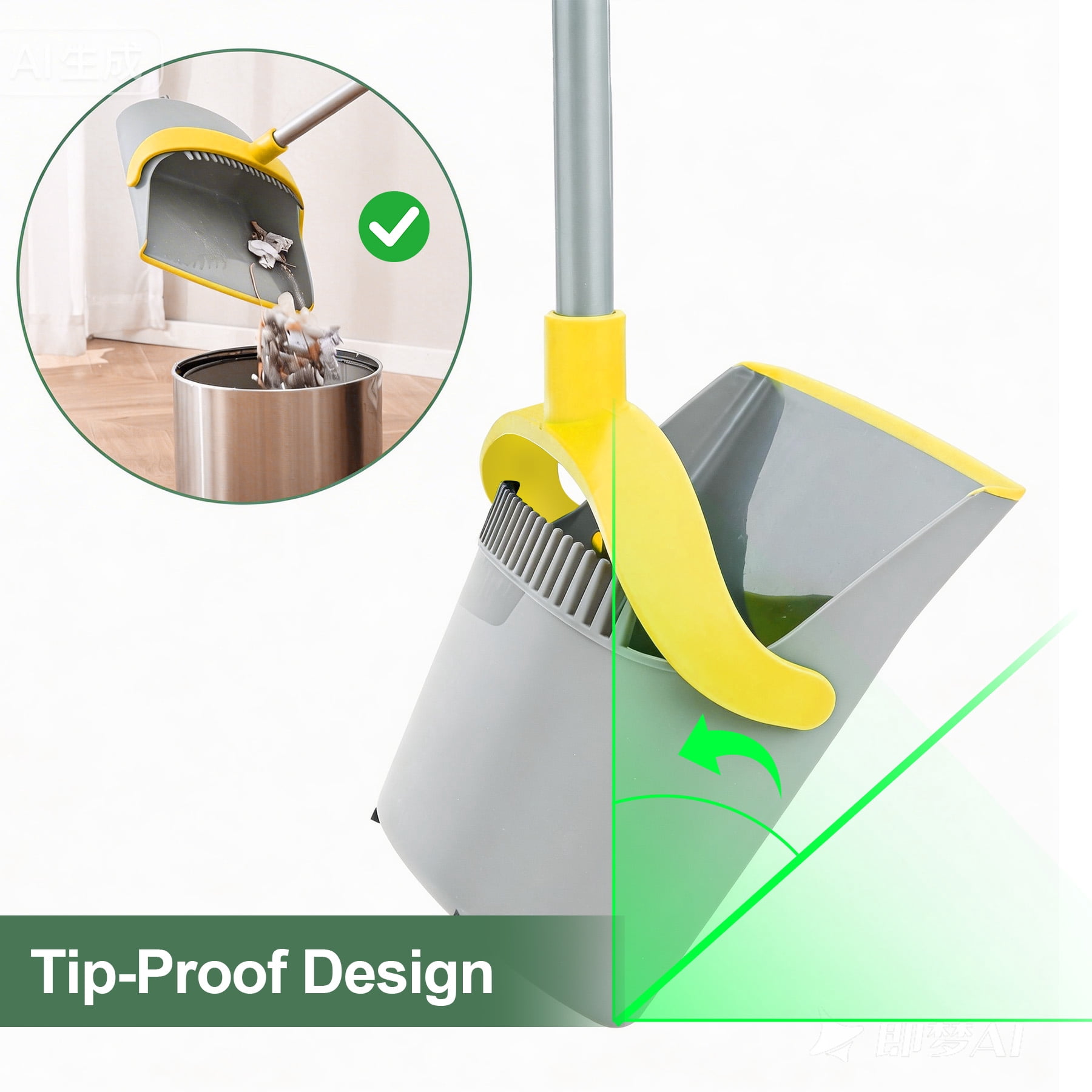 Eyliden Broom and Dustpan Set, Upright Stand Dustpan with Comb for Remove Dust, Extendable to 52”, Grey