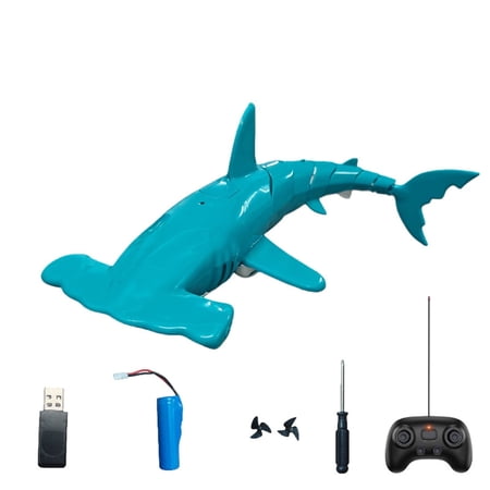 Summer Pool RC Shark Boat Beach and Summer Submarine Electric 2.4GHz Remote Control Shark Model with Diving Function Water Spray Swimming for Lake Water- Cyan / 1 Battery