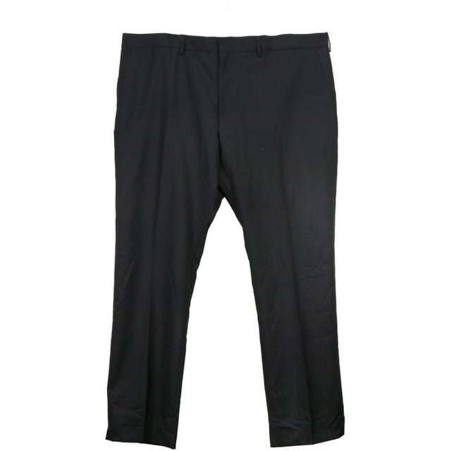 Edwards Men's Black Flat Front Polywool Pant Dress in size 42. These trousers feature a flat front design with belt loops and a sleek black finish, made from a durable polyester-wool blend. Ideal for business professional or business casual wear, they can be paired with a blazer or suit for a polished look.