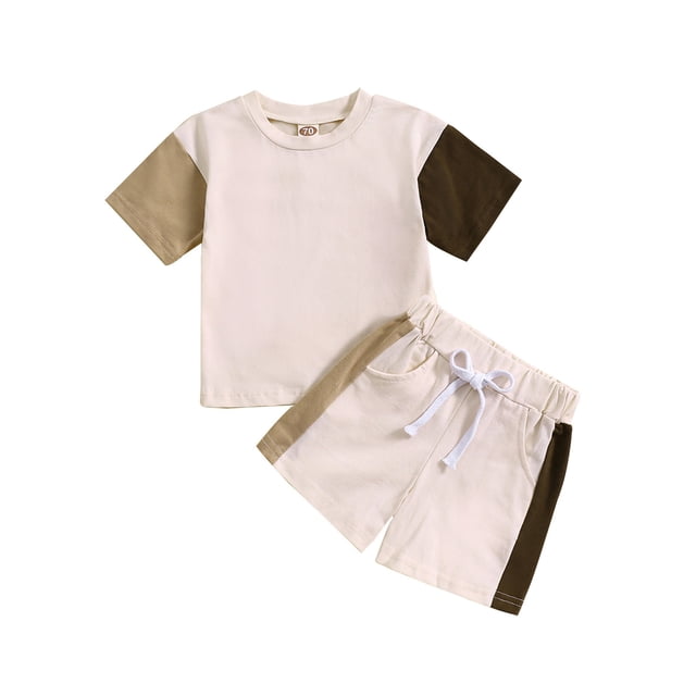 felwors Baby Boy Summer Clothes Outfit Color Block T-shirt Shorts Set Toddler Checkerboard Clothes