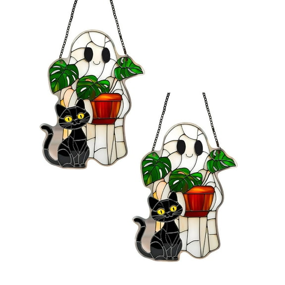 LAJFDIA 2PC Halloween Hangs,Home Decor, Halloween Witch 2D Acrylic Pendant Window Decoration, for Halloween, Parties, Home Decor