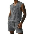 thumbnail image 3 of Jinhomg Mens 2 Piece Beach Outfits Casual Hollow Out Vacation Sets Breathable Comfy Sleeveless Tank Tops and Drawstring Waist Shorts with Pockets Lightweight Summer Suits Gray M, 3 of 7