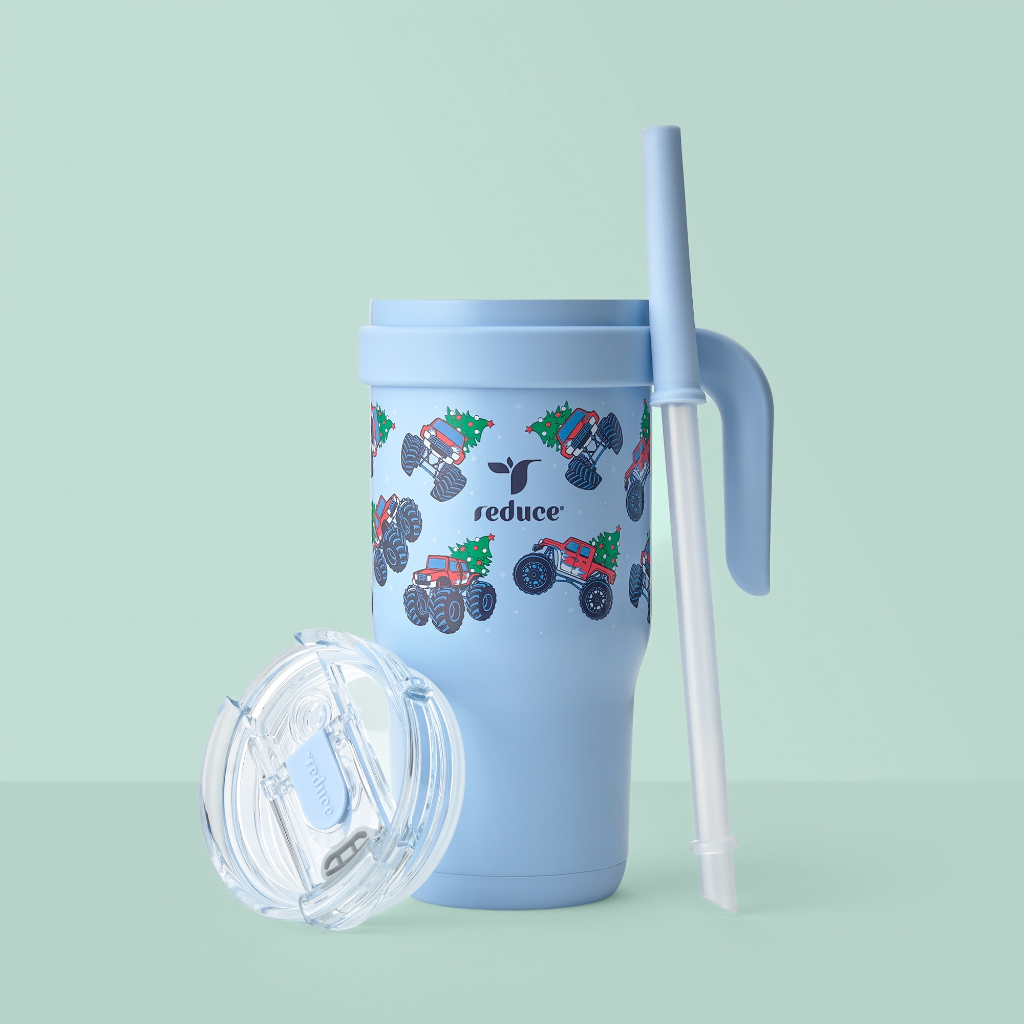 Reduce Coldee Kids Tumbler with Spill-Proof Straw & Handle. Insulated Stainless Steel 18 oz, Santa Jam