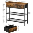 thumbnail image 3 of 29.5" Narrow Console Table with 2 Fabric Drawers, Sofa Table, Small Entryway Table with 3-Tier Storage Shelves, Behind Couch Table, for Living Room, Hallway, Rustic Brown and Black BF72XG01, 3 of 18