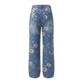 thumbnail image 5 of ZToonmas High Waist Floral Printed Ripped Wide Leg Jeans for Women Distressed Art Print Loose Denim Long Pants with Pockets, 5 of 9