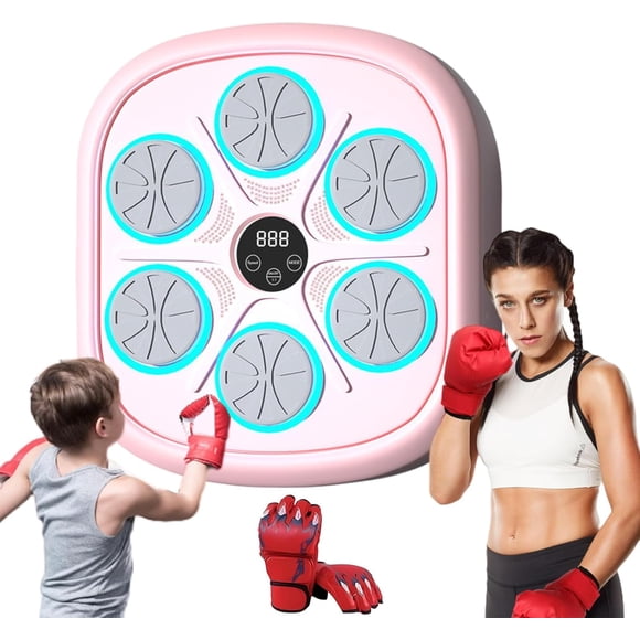 Máquina de Boxeo Musical para Adultos y niños, Objetivo de Pared de Boxeo mont en la Pared, Reproductor de música Bluetooth Inteligente, para Interiores, Gimnasio, Gimnasio de Boxeo,Rosa