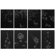 8pcs Plants Series Scratch Painting Scratch Paper Art Set Greeting (Black)