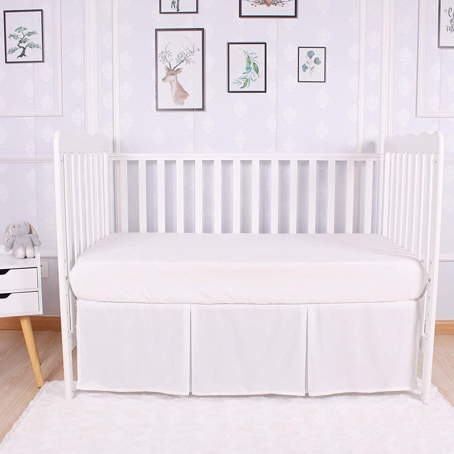 1 Piece Crib Pleated 100% Egyptian Cotton 800 Thread Count Bedskirt for Baby Boys Girls Crib Pleated Toddler (28” x 52” x 14’’) Bed Skirt - White Solid