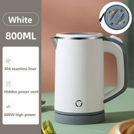 1pc 800ML Stainless Steel Electric Kettle Coffee Kettle Travel Portable Easy Inverted Spout Kettle Overheating Protection Electric Kettle