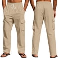 thumbnail image 2 of Nestiefly Men's Cotton Linen Pants, Summer Casual Loose Fit Beach Trousers with Elastic Waist Drawstring & Deep Pockets 2026 Khaki L, 2 of 7