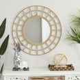 thumbnail image 3 of DecMode 35" x 35" Brown Handmade Woven Geometric Wall Mirror with Arch Design, 3 of 12