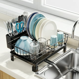 LWITHSZG Dish Drying Rack, Plastic Compact Dish Rack and Drainboard Set,  Sink Dish Drainer with Cup Holder Utensil Holder for Kitchen Counter 