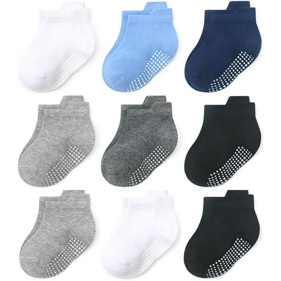 Minzimin 9Pairs Baby Boys Girls Non Slip Socks,Infant Toddler Kids Grip Ankle Stretch Socks for Kids 0-5 Years