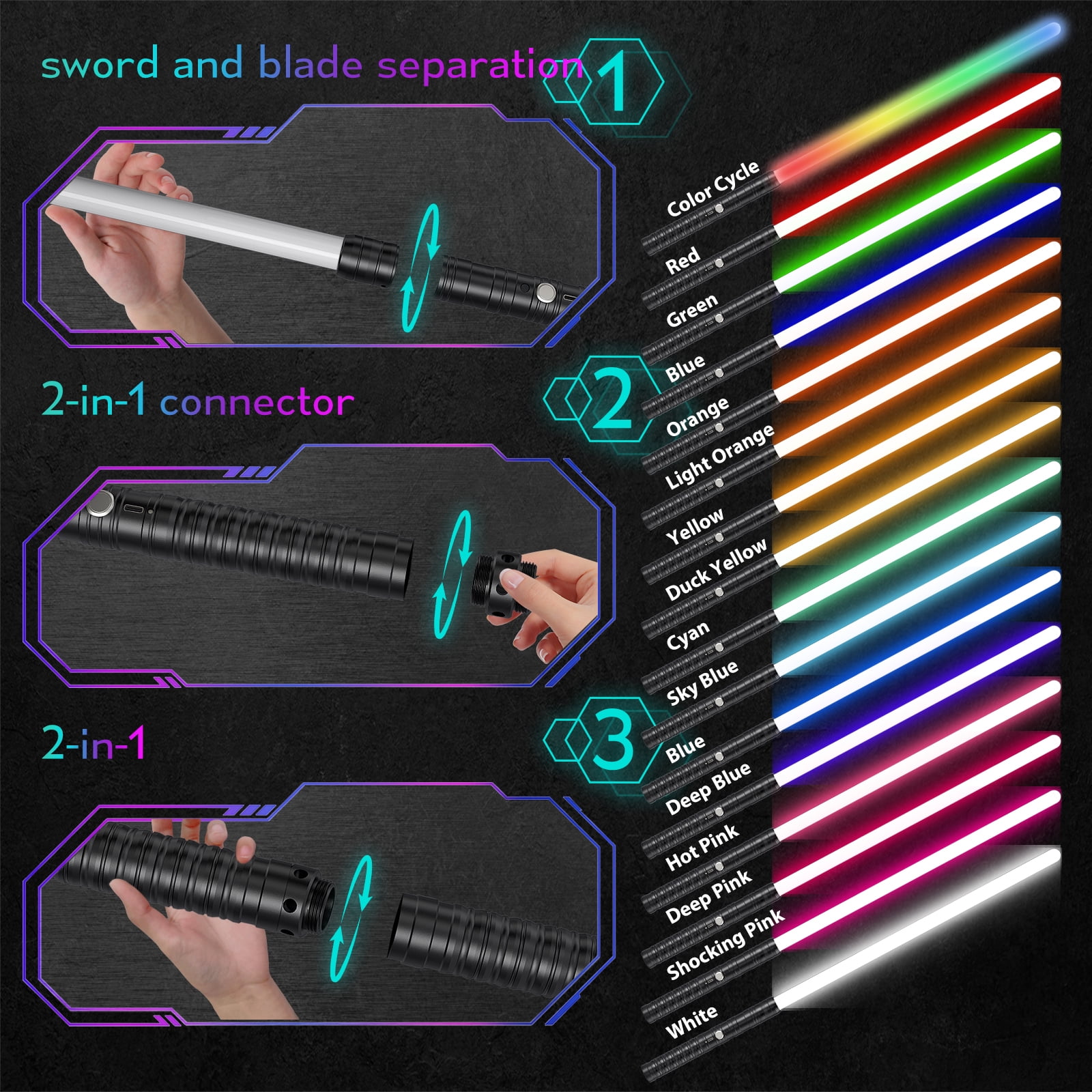 Beyondtrade Light Swords Alloy Metal Hilt RGB 15 Colors FX Sound