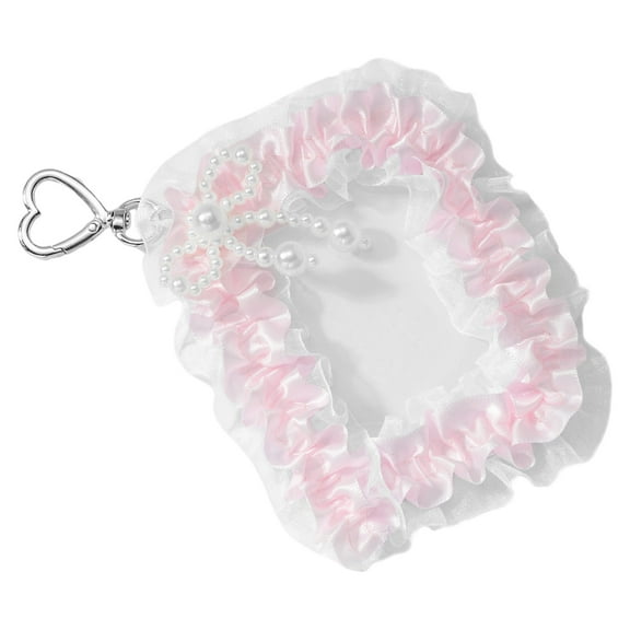 Bows Lace Ruffle Photocard Holder,Sweet Credit Card Sleeve Pendant Keychain Badge Holder for Students Card Identity Card