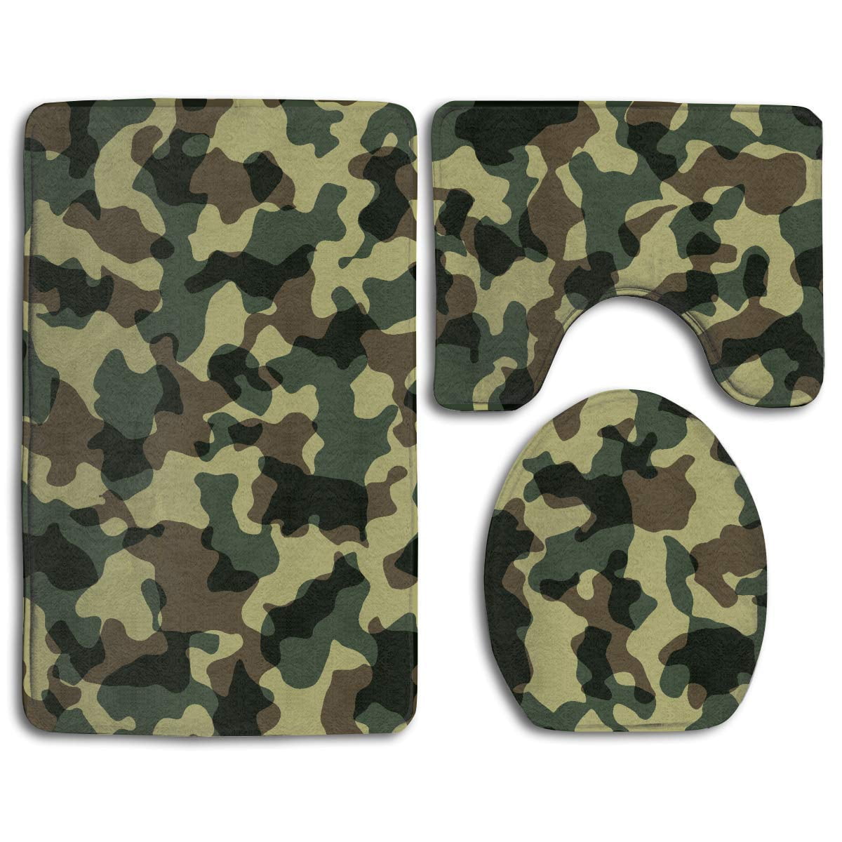 CHAPLLE Green Camo 3 Piece Bathroom Rugs Set Bath Rug Contour Mat and ...