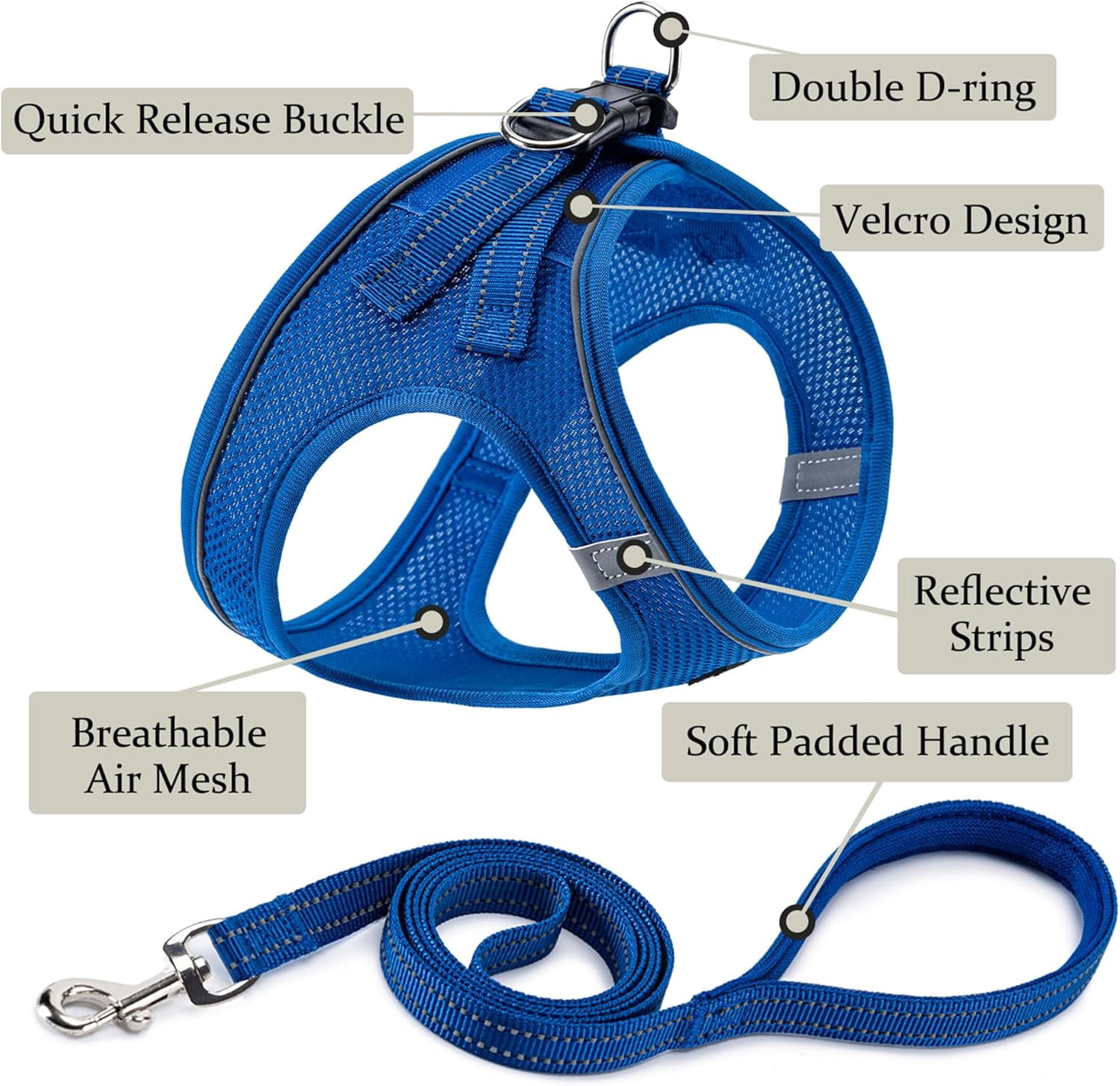 General Dog Harness with Leash Set, No Pull Adjustable Reflective Step-in Puppy Pet Vest Harnesses for Small Medium Large Dogs and Cats,Blue XS