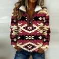 thumbnail image 2 of Womens Half Zip Pullover Geometric Ethnic Print Cozy Fleece Collar Sweatshirt Long Sleeve Pullover Casual Fall Winter Tops, 2 of 8