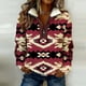 thumbnail image 1 of TaTaai Women Half Zip Long Sleeve Collared Retro Color Block Printed Jacket Ladies Daily Lounge Work Wear Soft Warm Breathable Versatile Stylish Top Gift, 1 of 8