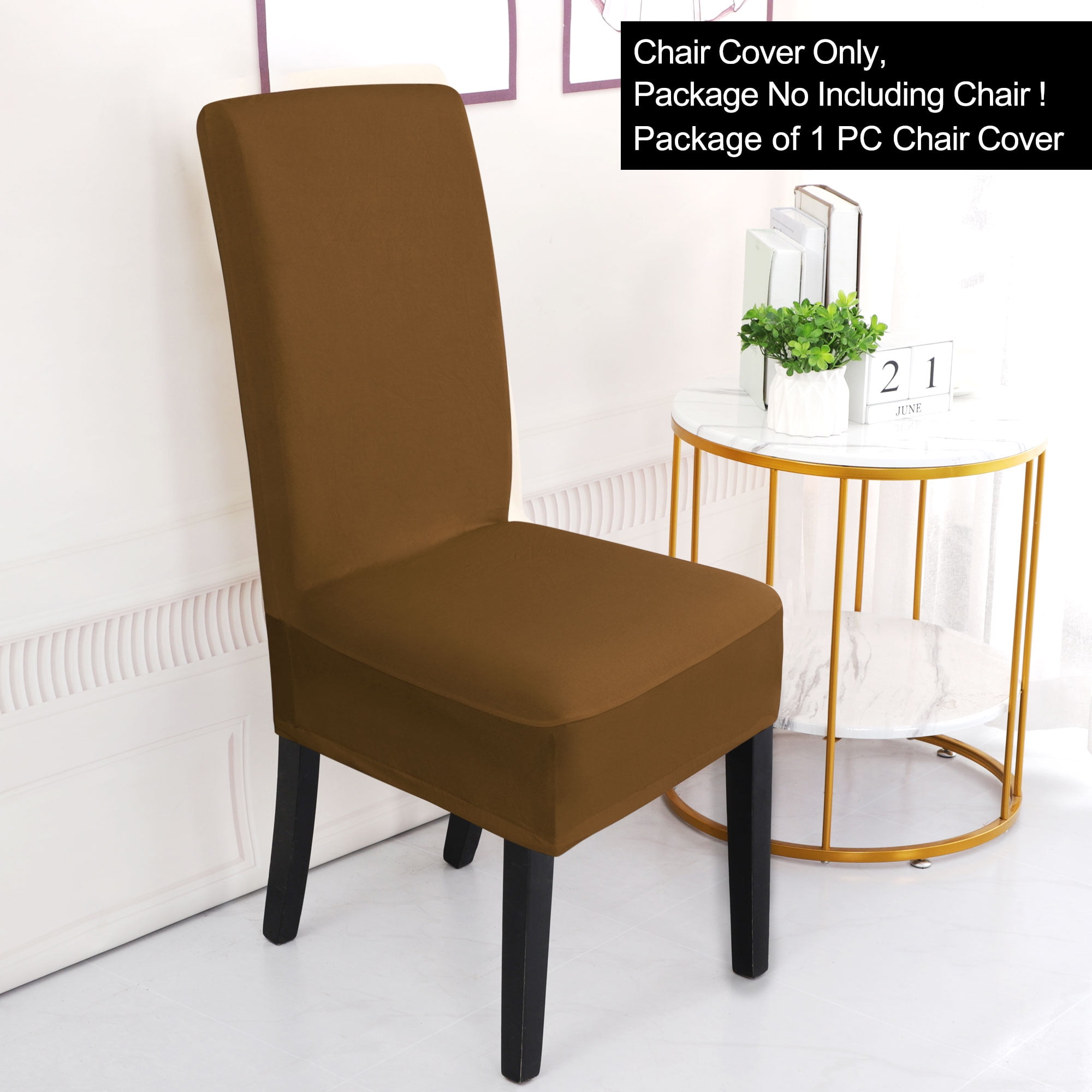 Unique Bargains Stretch Polyester Dining Chair Covers Protector Slipcovers Brown 6 Pcs
