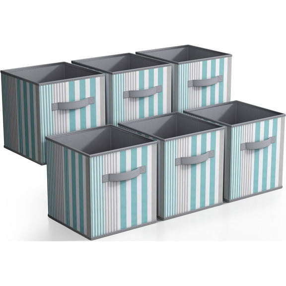 Sorbus Foldable Storage Cube Basket Bin, 6 Pack, Vertical Stripe Line Pattern