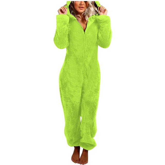 Pyjama Combinaison à Manches Longues pour Femmes avec Capuche, Doux et Chaud, Tenue d'Intérieur d'Hiver Confortable, Couleur Unie