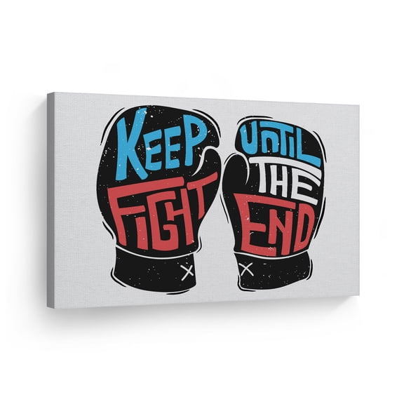 Smile Art Design Keep Fight Until The End Boxing Gloves Drawing Motivational Canvas Wall Art Inspirational Wall Art Entrepreneur Quote Canvas Print Modern Office Decor Gift 30x40