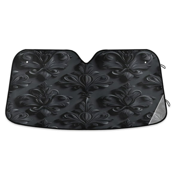 3d Dark Black Damask Car Windshield Sun Shade Foldable Car Front Window Visor Heat and UV Protection 53x23.5