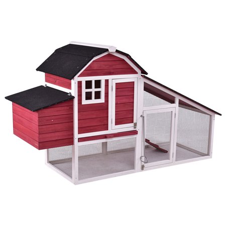 Ghp 76x29x45 Fir Wood Chicken Coop House With Run Area Locking Entrance Doors