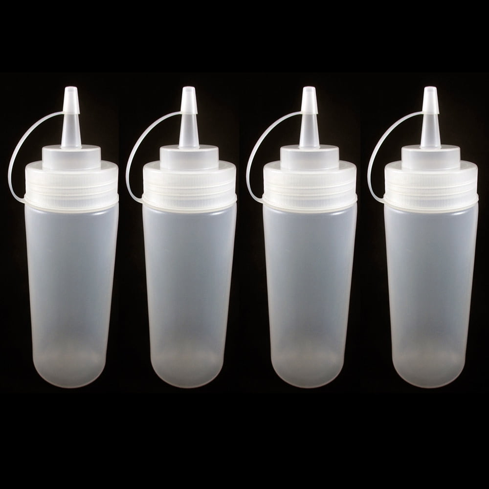 4 Pack 12oz Clear Plastic Squeeze Bottle Condiment Ketchup Mustard Oil Mayo Salt by PRIDE PRODUCTS