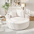 thumbnail image 2 of Muumblus 55" Indoor Round Chaise Lounge with Cup Holders, Oversized Boneless Accent Barrel Chair, Beige Corduroy, 2 of 10
