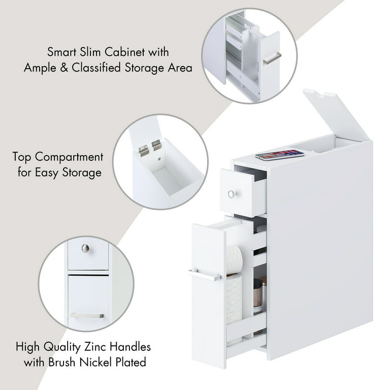 Spirich Slim Bathroom Storage Cabinet, Free Standing Toilet Paper Holder,  Bathroom Cabinet Slide Out Drawer Storage,White