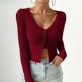 thumbnail image 2 of AherBiu Cardigan for Women Cropped Button down V Neck Ribble Knitted Long Sleeve Slim Fitted Sweater Tops, 2 of 6