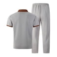 thumbnail image 5 of mihongmao Summer 2 Piece Lounge Set Men Jogger Sets Henley Shirts Men's Color Blocked Short Sleeved Stand Up Collar Zipper Pocket T-shirt Straight Leg Pants Set Gray 3X, 5 of 5