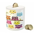 thumbnail image 3 of Cartoon Piggy Bank, Patchwork Quilt Style Owls on Branches Animals with Green Leaves Bird Mascots Print, Ceramic Coin Bank Money Box for Cash Saving, 3.6" X 3.2", Multicolor, by Ambesonne, 3 of 4