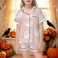 thumbnail image 2 of HEVRJEWJD Girls Halloween Print Short Sleeve Top With Shorts Pajamas Kids Button-Down Nightwear Loungewear Pink8 4-5 Years, 2 of 5