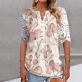 thumbnail image 2 of Patlollav Womens Tops Short Sleeve Floral Print Lace Mesh Splicing Pullover V-Neck Blouse, 2 of 6