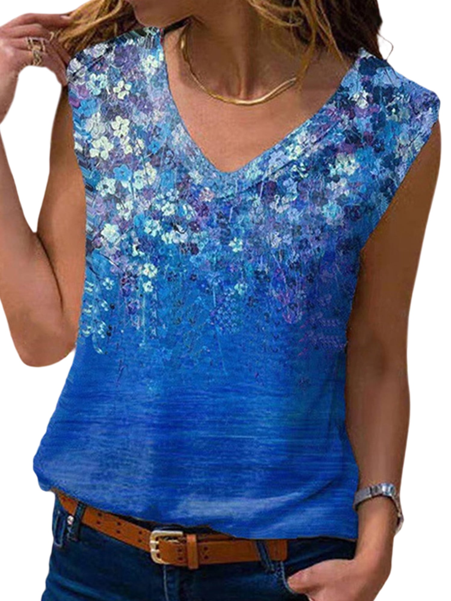 S-3XL Loose Floral Printed Beach Sleeveless Tops for Women Lounge Tank ...