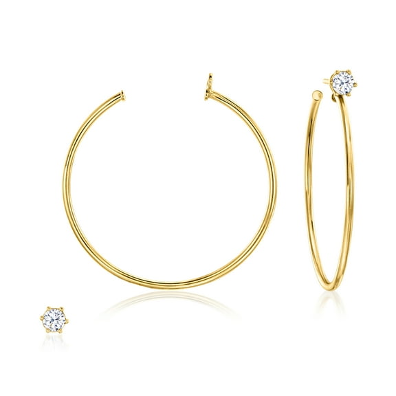 Ross-Simons Italian .50 ct. t.w. CZ Jewelry Set: Stud Earrings and Hoop Earring Jackets in 18kt Gold Over Sterling, Women's, Adult